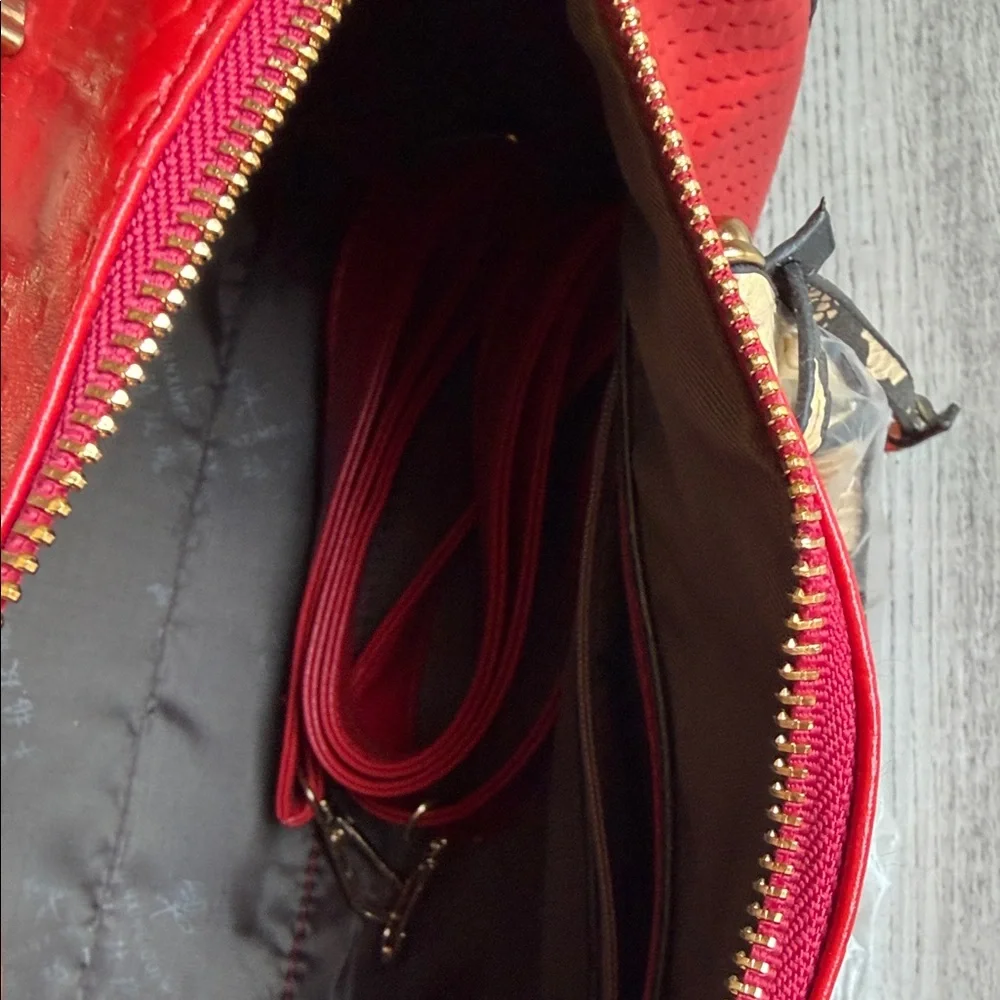 Elegant Red and Tan Satchel